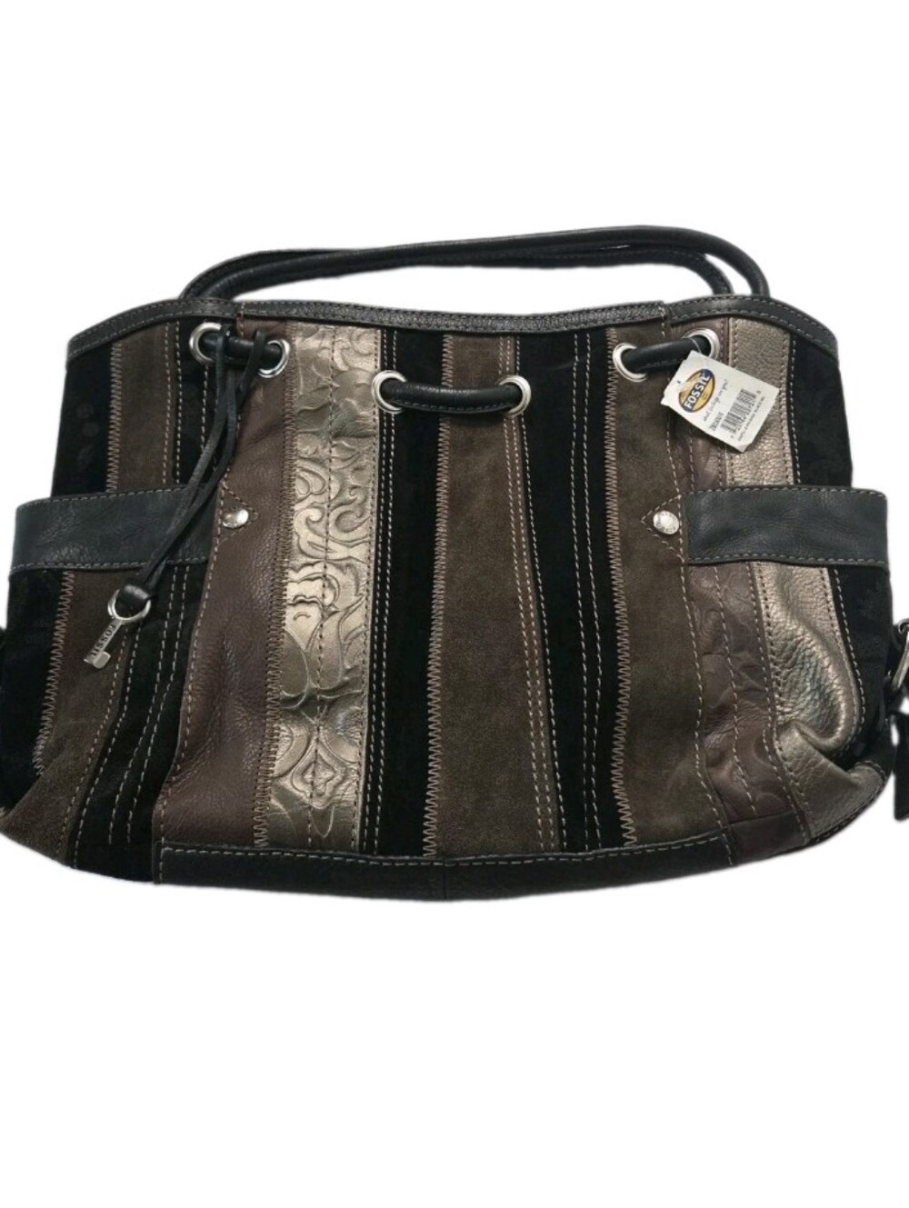 Fossil Leather Tote Bronze Metallic New